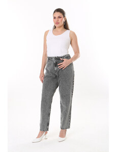 Şans Women's Large Size Gray High Waist 5 Pocket Jeans Trousers