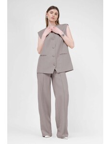 BLUZAT Beige Suit With Oversized Vest And Stripe Detail Trousers