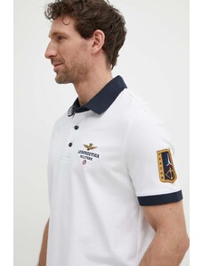 Aeronautica Militare tricou polo barbati, culoarea alb, cu imprimeu, PO1768P191