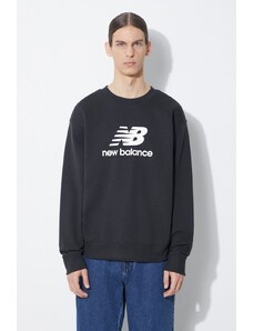 New Balance bluza Stacked Logo French barbati, culoarea negru, cu imprimeu, MT41500BK