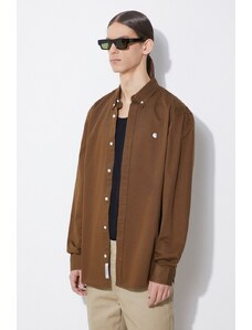 Carhartt WIP camasa din bumbac Longsleeve Madison Shirt barbati, culoarea maro, cu guler button-down, regular, I023339.22UXX