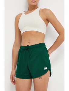 New Balance pantaloni scurti femei, culoarea verde, neted, medium waist, WS41510NWG