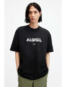 AllSaints tricou din bumbac SLANTED SS CREW barbati, culoarea negru, cu imprimeu, M025PA