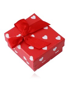 Bijuterii Eshop - Cutie cadou roșu pentru cercei - inimi albe, arc roșu Y50.11