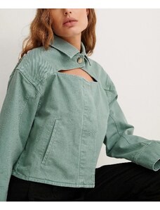 Jacheta din denim cu decupaj, verde, dama, NA-KD