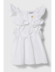 Pinko Up rochie din bumbac pentru copii culoarea alb, mini, evazati