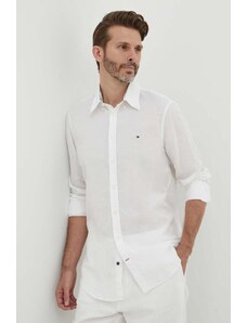 Tommy Hilfiger cămașă din amestec de in culoarea alb, cu guler button-down, regular, MW0MW34632
