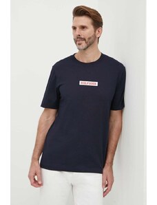 Tommy Hilfiger tricou din bumbac bărbați, culoarea bleumarin, cu imprimeu, MW0MW34373