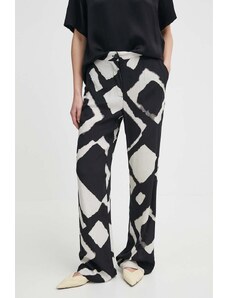 Sisley pantaloni femei, culoarea negru, lat, high waist
