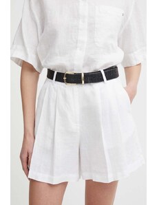Sisley pantaloni scurti din in culoarea alb, neted, high waist