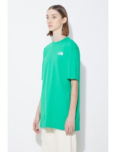 The North Face tricou din bumbac W S/S Essential Oversize Tee femei, culoarea verde, NF0A87NQPO81