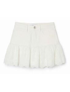 Desigual fusta denim pentru copii culoarea alb, mini, evazati