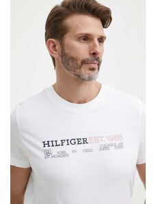 Tommy Hilfiger tricou din bumbac bărbați, culoarea alb, cu imprimeu MW0MW34435