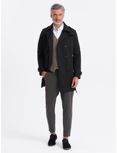 Ombre Palton elegant pentru bărbați SLIM FIT cu centură - negru V2 OM-COSC-0111