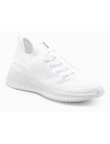 Ombre Pantofi de gleznă pentru bărbați din materiale combinate - alb și bej V1 OM-FOTH-0127