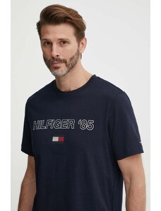 Tommy Hilfiger tricou din bumbac bărbați, culoarea bleumarin, cu imprimeu, MW0MW34427