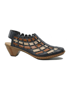 Pantofi dama decupati Rieker bleumarin cu imprimeu multicolor RIK46778-14