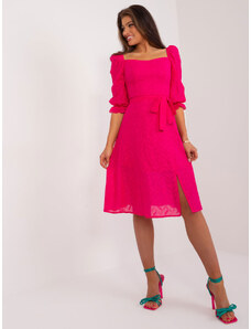 Fashionhunters Fuchsia midi dress with embroidery