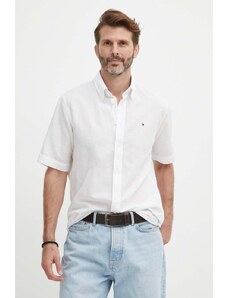 Tommy Hilfiger cămașă din amestec de in culoarea alb, cu guler button-down, regular, MW0MW35323