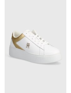 Tommy Hilfiger sneakers din piele TH PLATFORM COURT SNEAKER GLD culoarea alb, FW0FW08073