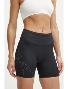 Reebok pantaloni scurți de antrenament Lux Bold culoarea negru, cu imprimeu, high waist, 100075384