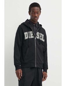 Diesel bluză S-GINN-HOOD-ZIP-K12 bărbați, culoarea negru, cu glugă, imprimeu, A12520.0HAYT