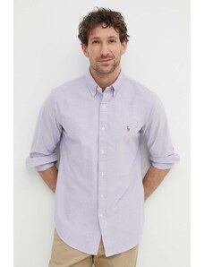 Polo Ralph Lauren cămașă din bumbac bărbați, culoarea violet, cu guler button-down, regular, 710805562