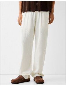 Bershka linen wide leg trouser in white