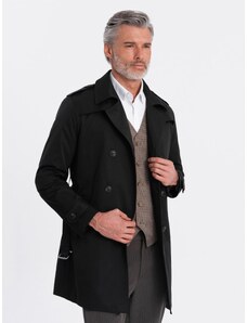 Ombre Clothing Elegant SLIM FIT men's trench coat with belt - black V2 OM-COSC-0111