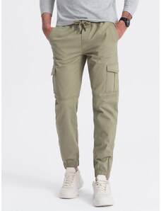 Ombre Clothing Men's JOGGERS pants with zippered cargo pockets - khaki V1 OM-PAJO-0123