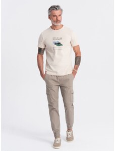 Ombre Clothing Men's JOGGER pants with zippered cargo pockets - beige V2 OM-PAJO-0123