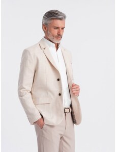 Ombre Clothing Men's REGULAR cut blazer with linen - cream V1 OM-BLZB-0128