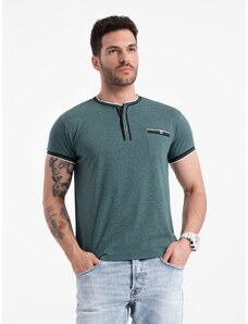 Ombre Clothing Men's henley t-shirt with decorative ribbing - dark green V2 OM-TSCT-0175