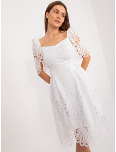 Fashionhunters White midi dress with an openwork pattern