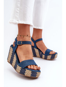 Kesi Women's denim wedge sandals with a braid, blue Reviala