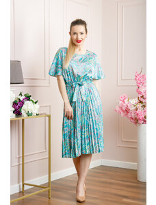 Distribuit de FashionLook Rochie plisata satinata bleu cu imprimeuri mandala