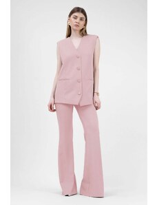 BLUZAT Pastel Pink With Oversized Vest And Flared Trousers