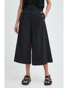 Twinset pantaloni de bumbac culoarea negru, lat, high waist