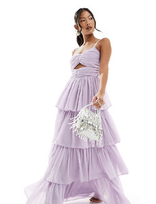 Anaya Petite Bridesmaids tiered maxi dress with cut out in lavender-Purple