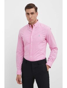 Polo Ralph Lauren cămașă bărbați, culoarea roz, cu guler button-down, slim 710929345
