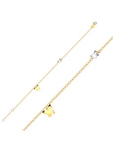 Bijuterii Eshop - Brățară din aur 9K – fluture din aur galben și alb, lanț stralucitor din zale ovale S1GG51.41