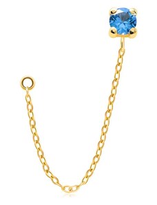 Bijuterii Eshop - Piercing pentru ureche din aur galben de 9K – cercel cu zircon albastru, lanț suspendat cu zale ovale S3GG250.12