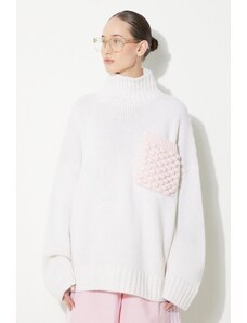 JW Anderson pulover de lana Textured Patch Pocket Turtleneck Jumper femei, culoarea bej, călduros, cu guler, KW1150.YN0144.001