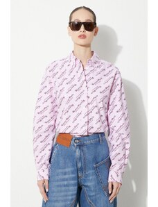 Kenzo camasa din bumbac Printed Slim Fit Shirt femei, culoarea roz, cu guler clasic, regular, FE52CH0879D2.30