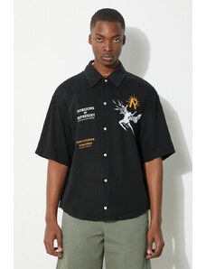 Represent cămașă Icarus Ss Shirt pentru bărbați, culoarea negru, relaxed fit, cu guler clasic MLM228.01