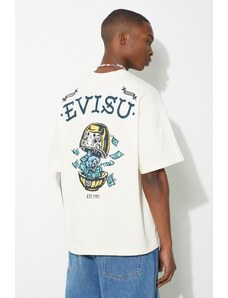 Evisu tricou din bumbac Diamond/Daruma Printed barbati, culoarea bej, cu imprimeu, 2ESHTM4TS1074