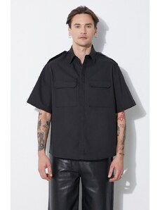 Neil Barrett camasa Loose Military Police Detail Short Sleeve Shirt barbati, culoarea negru, cu guler clasic, regular, MY60216A-Y037-001N
