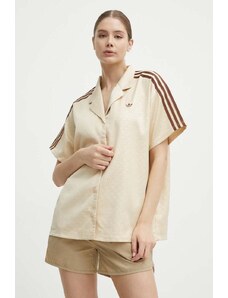 adidas Originals cămașă femei, culoarea bej, cu guler clasic, relaxed, IS3848