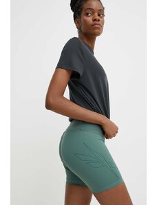 Reebok pantaloni scurți de antrenament Lux Bold culoarea verde, neted, high waist, 100076322