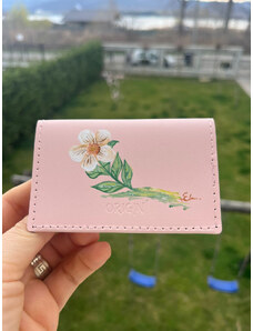 Origin Port card din piele naturala reciclata, roz pudra, cu 2 compartimente , pictat manual